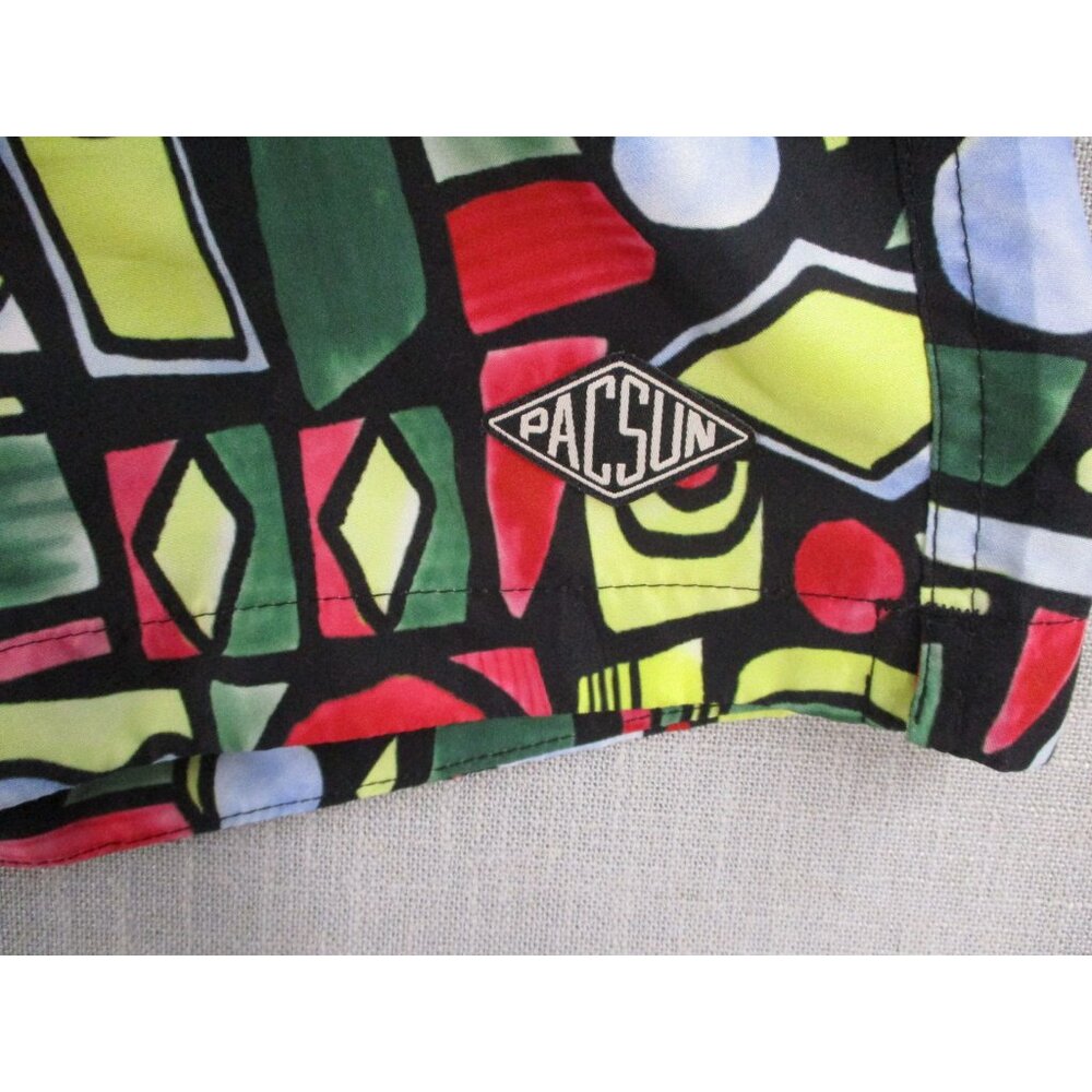 PacSun Mens Geometric Print Swim Shorts Size M Black Multi-Color Elastic Waist‎ - Picture 5 of 9